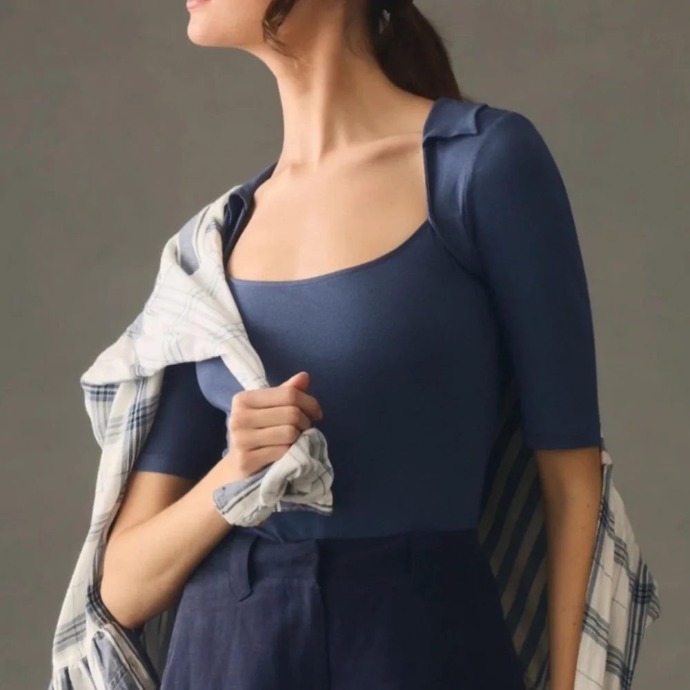 *By Anthropologie Collared Square Neck Tee